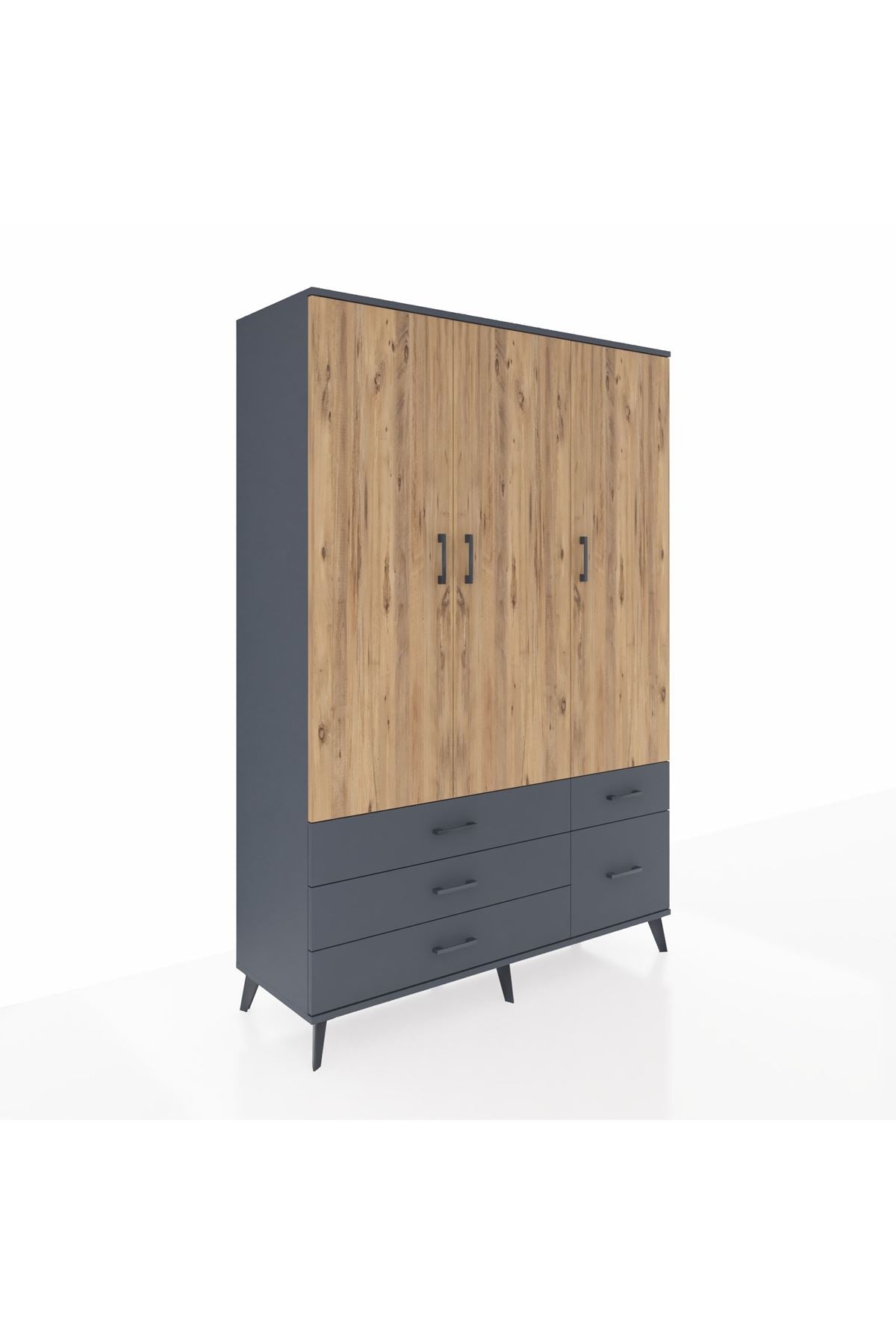 Hyperion Dolap 5 Raflı 5 Çekmeceli Tek Askılı 132x44x195 Antrasit-Çam/Antrasit