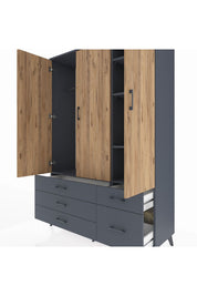 Hyperion Dolap 5 Raflı 5 Çekmeceli Tek Askılı 132x44x195 Antrasit-Çam/Antrasit