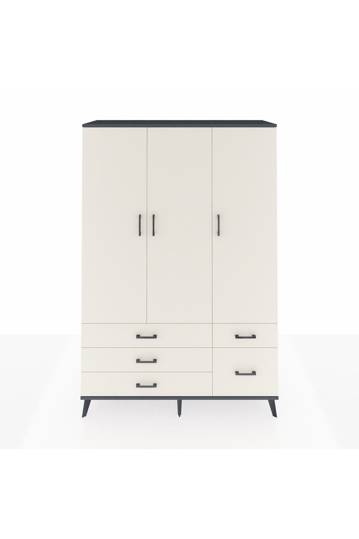 Hyperion Dolap 5 Raflı 5 Çekmeceli Tek Askılı 132x44x195 Antrasit-Aytaşı/Aytaşı