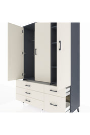 Hyperion Dolap 5 Raflı 5 Çekmeceli Tek Askılı 132x44x195 Antrasit-Aytaşı/Aytaşı