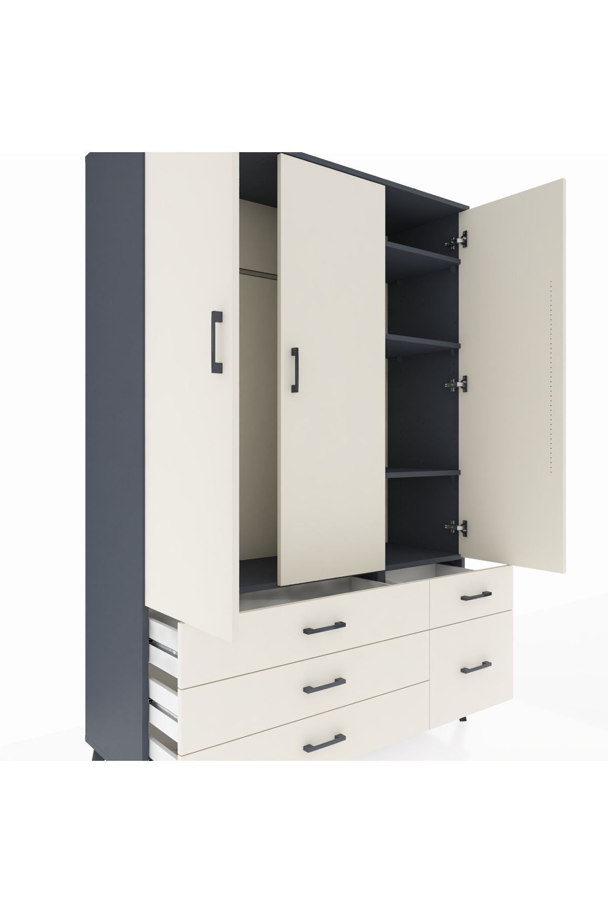 Hyperion Dolap 5 Raflı 5 Çekmeceli Tek Askılı 132x44x195 Antrasit-Aytaşı/Aytaşı