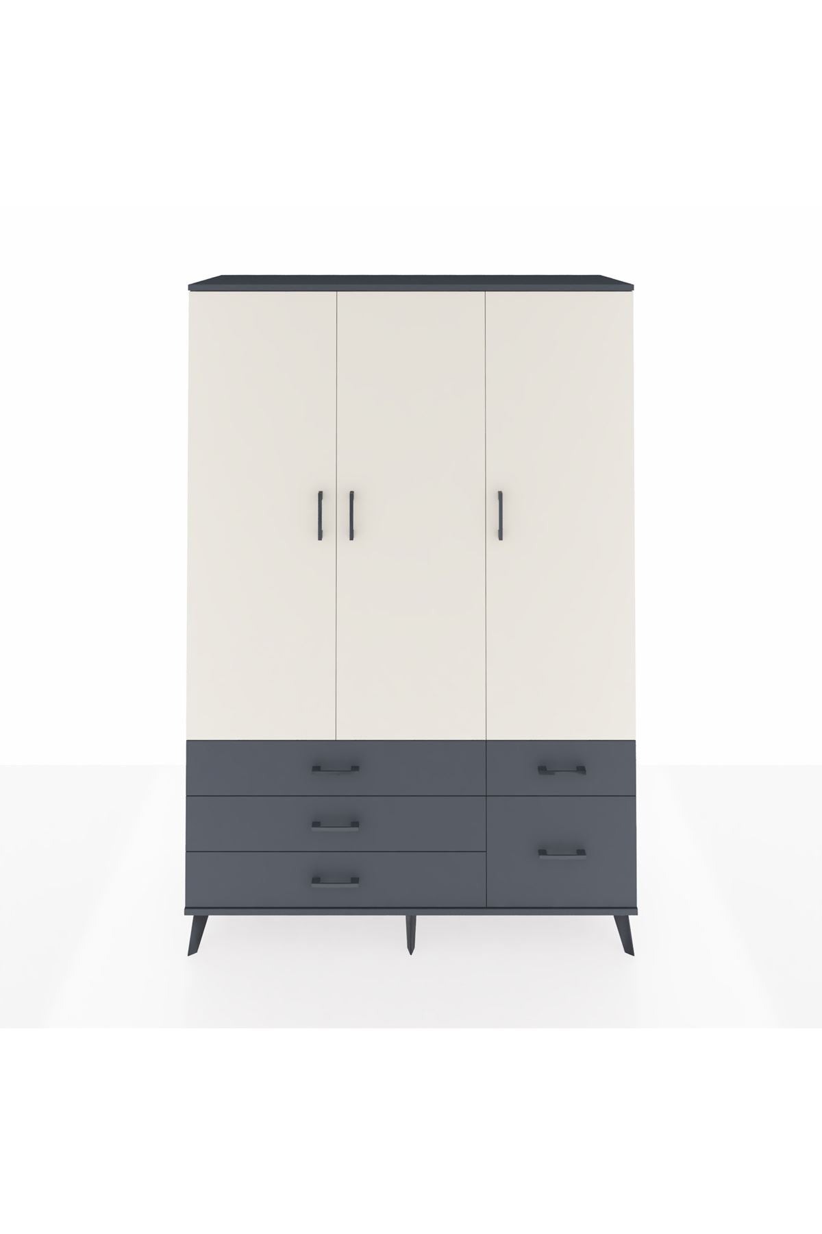 Hyperion Dolap 5 Raflı 5 Çekmeceli Tek Askılı 132x44x195 Antrasit-Aytaşı/Antrasit