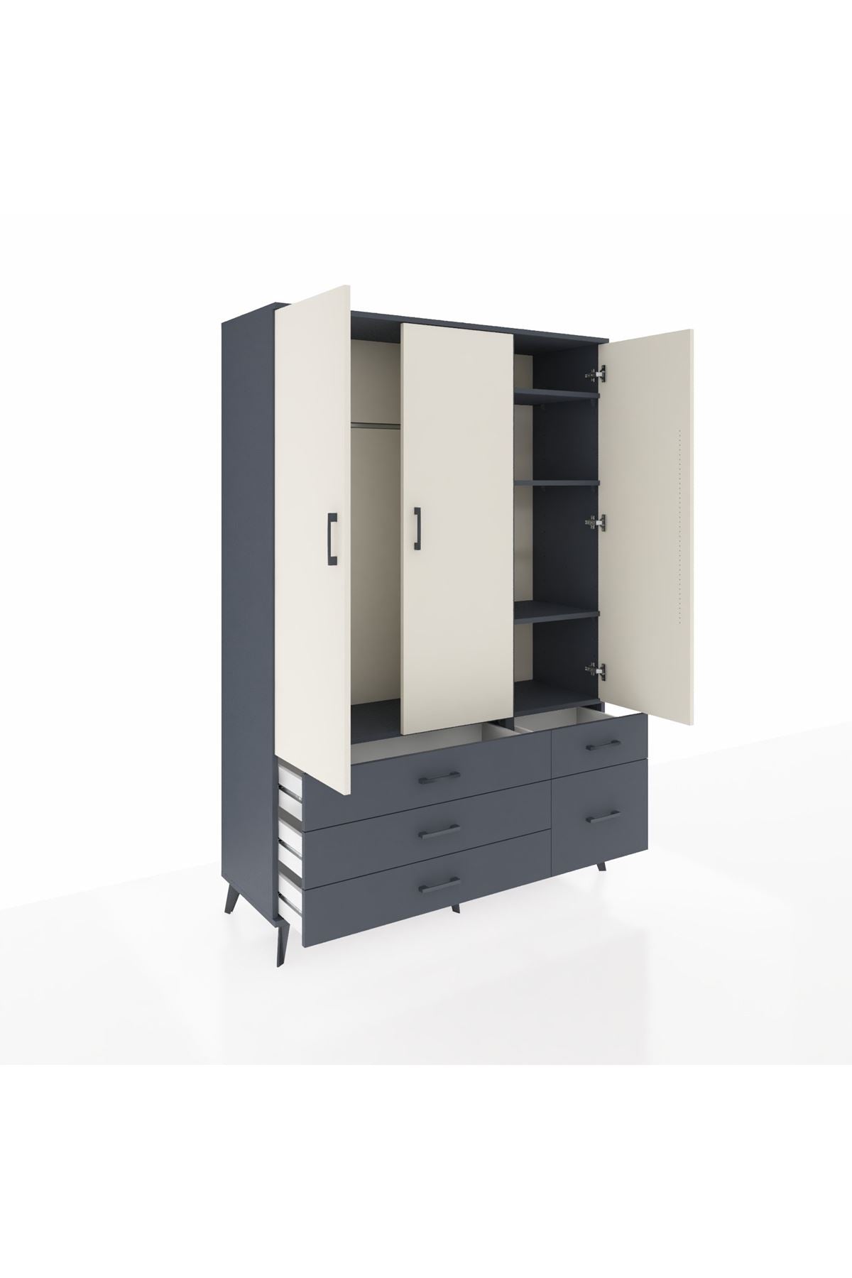 Hyperion Dolap 5 Raflı 5 Çekmeceli Tek Askılı 132x44x195 Antrasit-Aytaşı/Antrasit