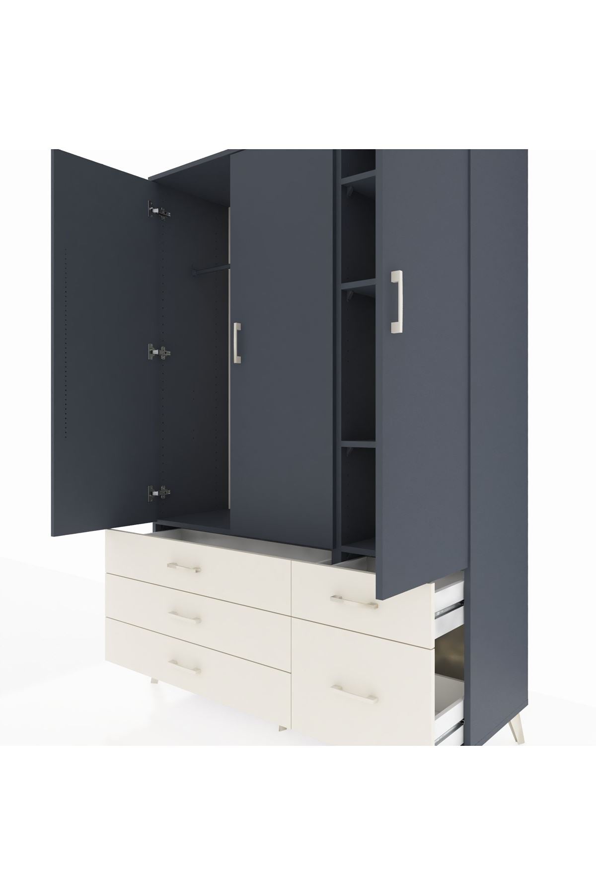 Hyperion Dolap 5 Raflı 5 Çekmeceli Tek Askılı 132x44x195 Antrasit-Antrasit/Aytaşı