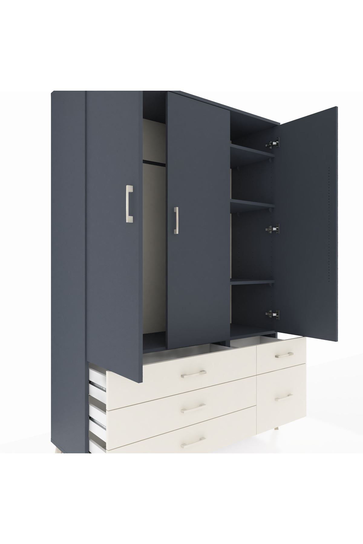 Hyperion Dolap 5 Raflı 5 Çekmeceli Tek Askılı 132x44x195 Antrasit-Antrasit/Aytaşı