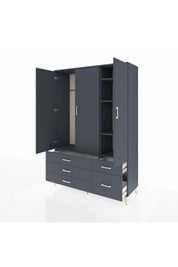 Hyperion Dolap 5 Raflı 5 Çekmeceli Tek Askılı 132x44x195 Antrasit-Antrasit/Antrasit