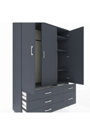 Hyperion Dolap 5 Raflı 5 Çekmeceli Tek Askılı 132x44x195 Antrasit-Antrasit/Antrasit