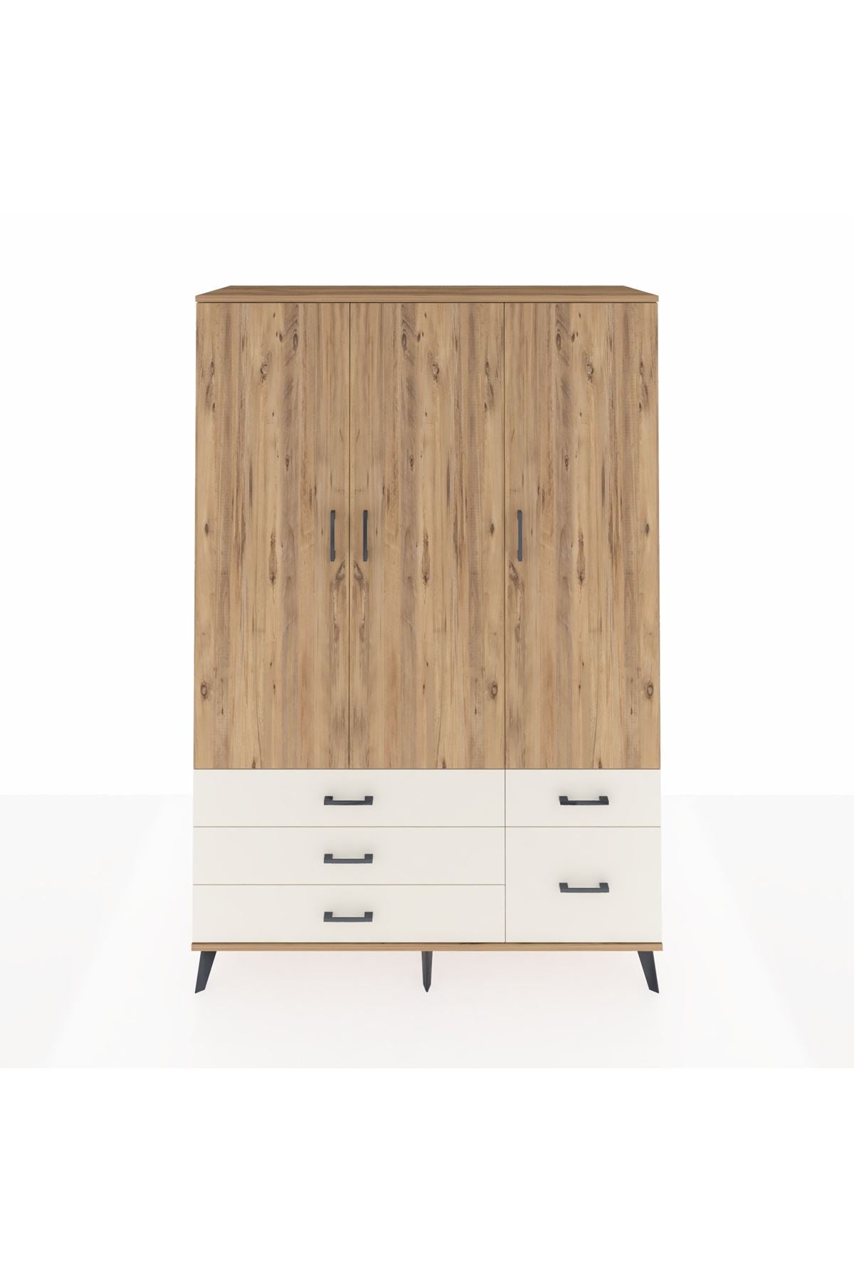 Hyperion Dolap 5 Raflı 5 Çekmeceli Tek Askılı 132x44x195 Çam-Çam/Aytaşı