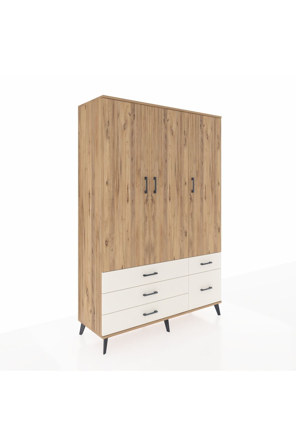 Hyperion Dolap 5 Raflı 5 Çekmeceli Tek Askılı 132x44x195 Çam-Çam/Aytaşı