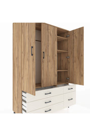 Hyperion Dolap 5 Raflı 5 Çekmeceli Tek Askılı 132x44x195 Çam-Çam/Aytaşı