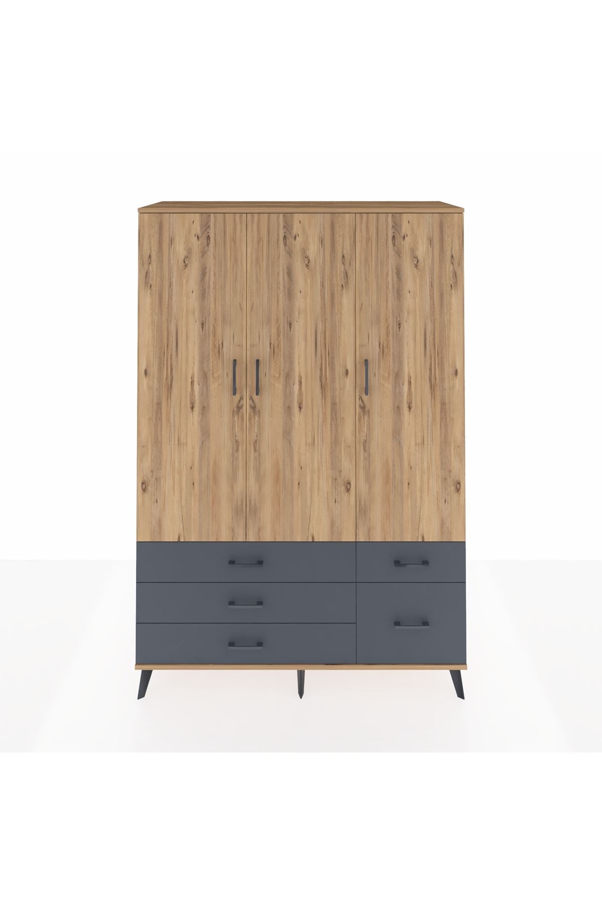 Hyperion Dolap 5 Raflı 5 Çekmeceli Tek Askılı 132x44x195 Çam-Çam/Antrasit