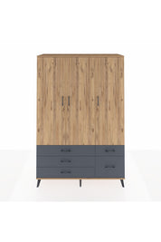 Hyperion Dolap 5 Raflı 5 Çekmeceli Tek Askılı 132x44x195 Çam-Çam/Antrasit