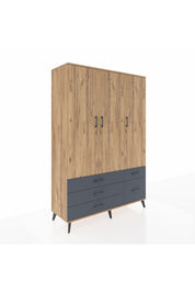 Hyperion Dolap 5 Raflı 5 Çekmeceli Tek Askılı 132x44x195 Çam-Çam/Antrasit