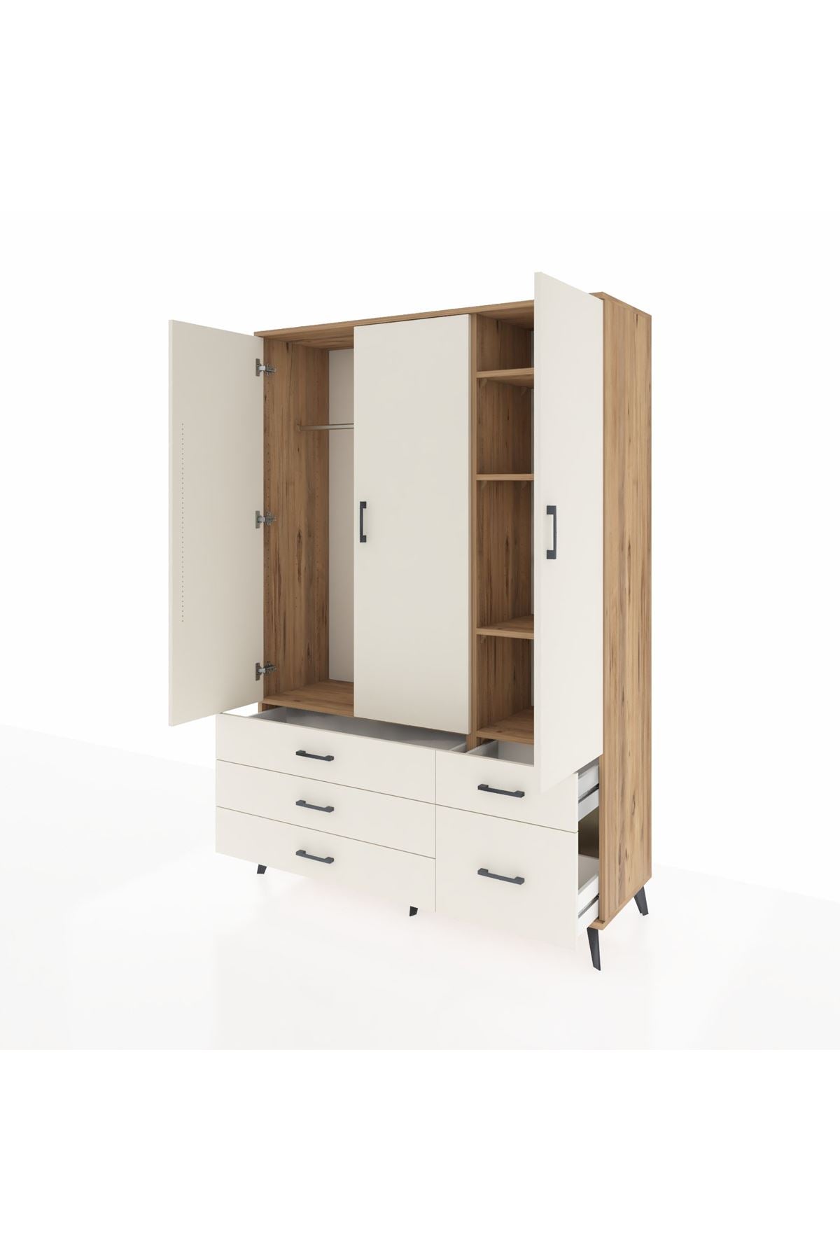 Hyperion Dolap 5 Raflı 5 Çekmeceli Tek Askılı 132x44x195 Çam-Aytaşı/Aytaşı