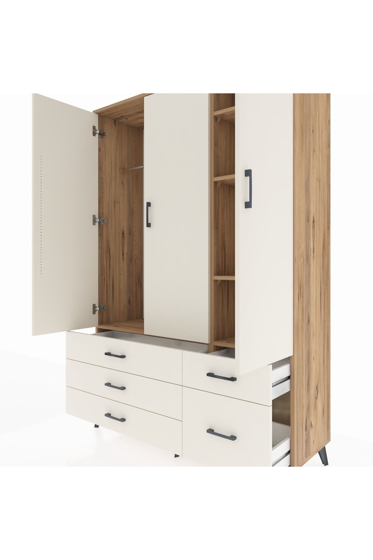 Hyperion Dolap 5 Raflı 5 Çekmeceli Tek Askılı 132x44x195 Çam-Aytaşı/Aytaşı