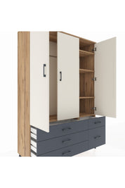 Hyperion Dolap 5 Raflı 5 Çekmeceli Tek Askılı 132x44x195 Çam-Aytaşı/Antrasit