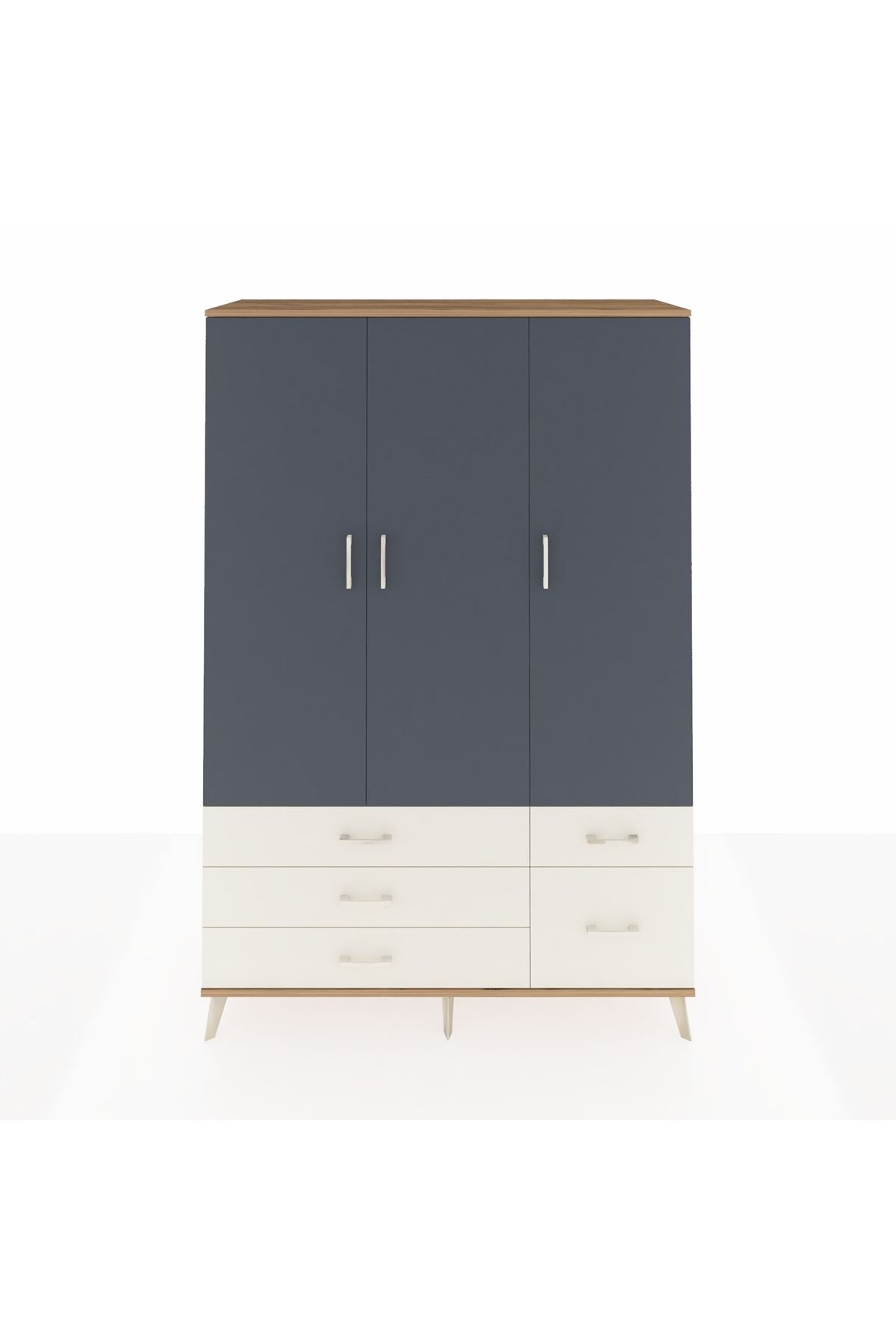 Hyperion Dolap 5 Raflı 5 Çekmeceli Tek Askılı 132x44x195 Çam-Antrasit/Aytaşı