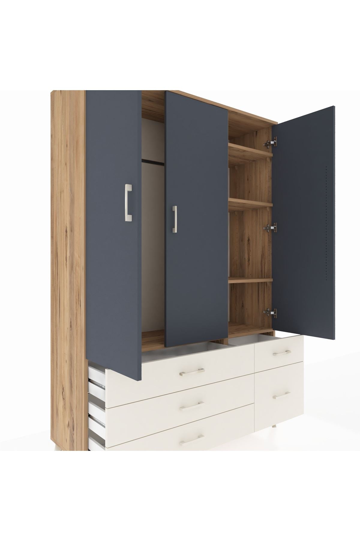 Hyperion Dolap 5 Raflı 5 Çekmeceli Tek Askılı 132x44x195 Çam-Antrasit/Aytaşı