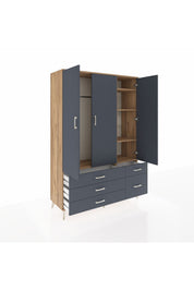 Hyperion Dolap 5 Raflı 5 Çekmeceli Tek Askılı 132x44x195 Çam-Antrasit/Antrasit