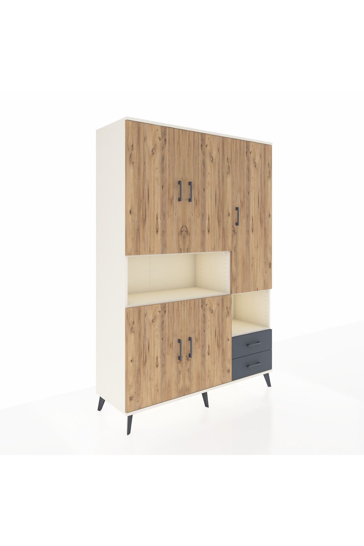 Hyperion Dolap 10 Raflı 2 Çekmeceli 5 Kapaklı 132x44x195 Aytaşı-Çam/Antrasit