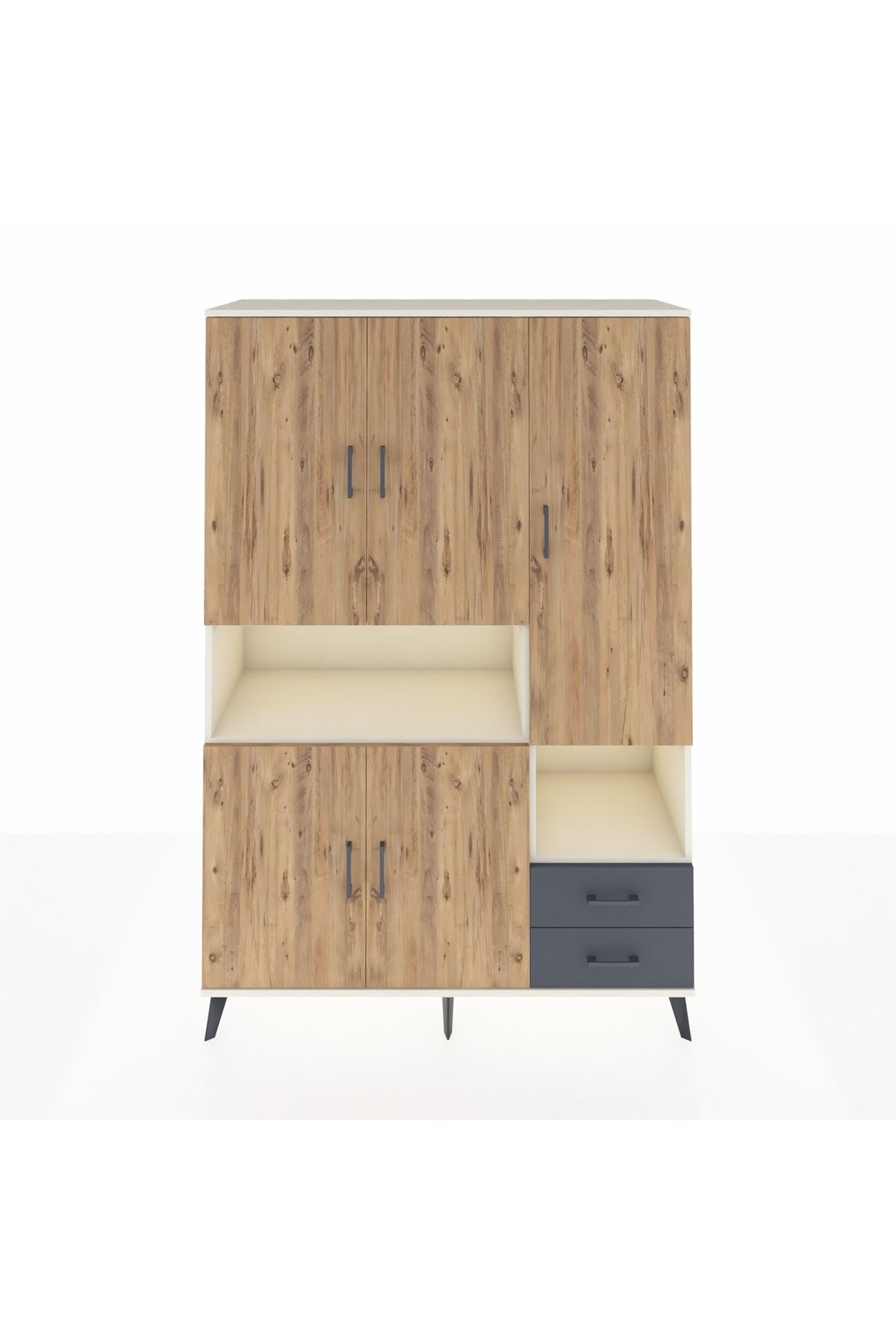 Hyperion Dolap 10 Raflı 2 Çekmeceli 5 Kapaklı 132x44x195 Aytaşı-Çam/Antrasit