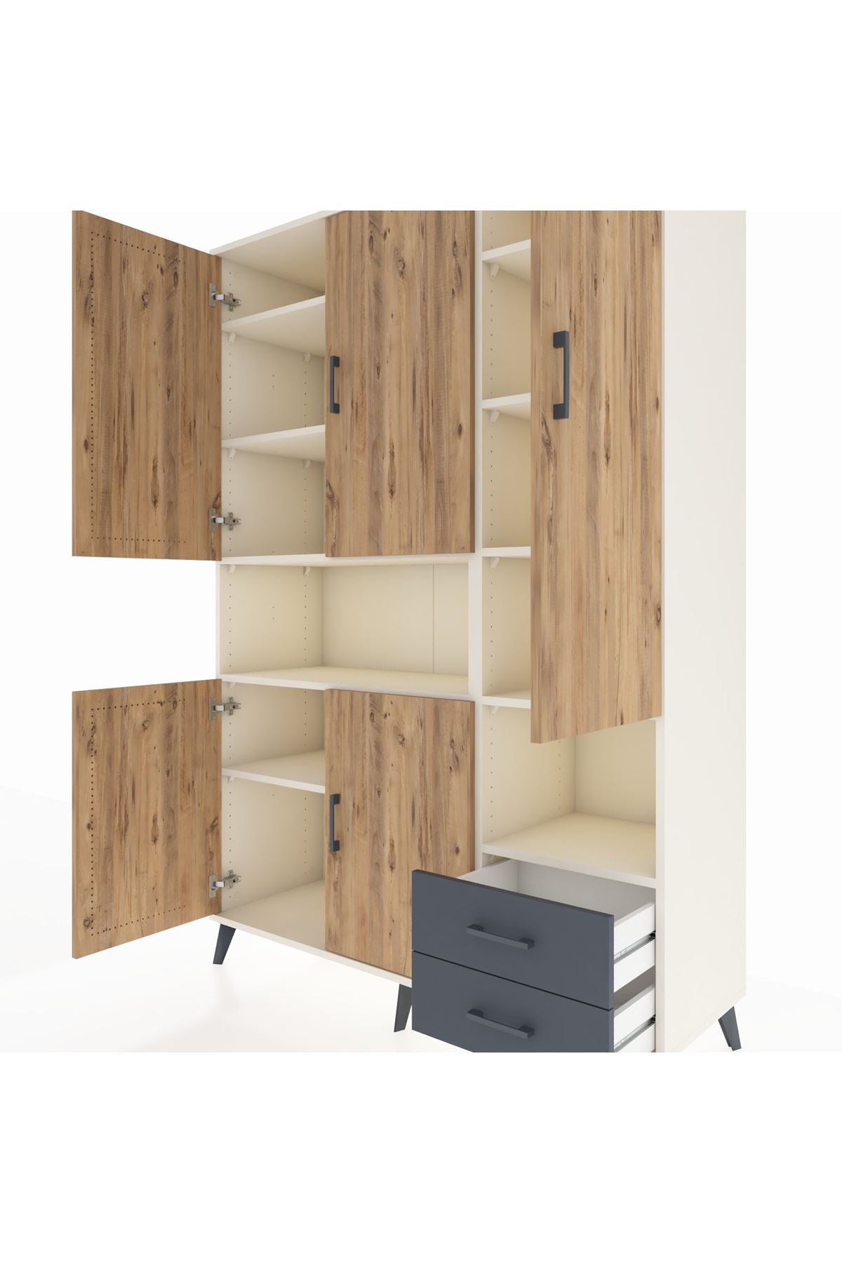 Hyperion Dolap 10 Raflı 2 Çekmeceli 5 Kapaklı 132x44x195 Aytaşı-Çam/Antrasit