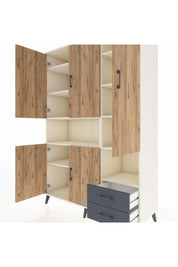 Hyperion Dolap 10 Raflı 2 Çekmeceli 5 Kapaklı 132x44x195 Aytaşı-Çam/Antrasit