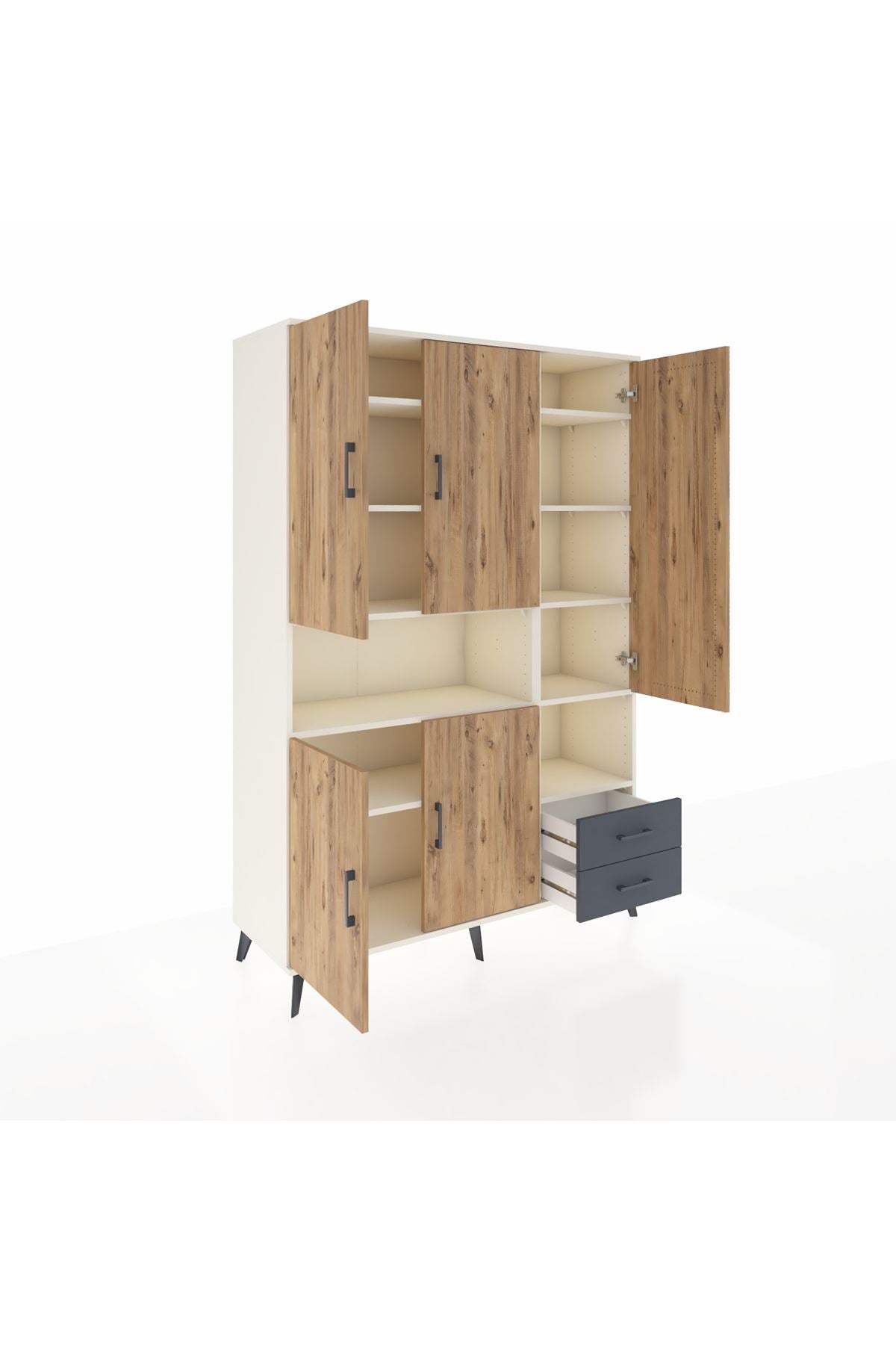 Hyperion Dolap 10 Raflı 2 Çekmeceli 5 Kapaklı 132x44x195 Aytaşı-Çam/Antrasit