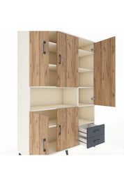 Hyperion Dolap 10 Raflı 2 Çekmeceli 5 Kapaklı 132x44x195 Aytaşı-Çam/Antrasit