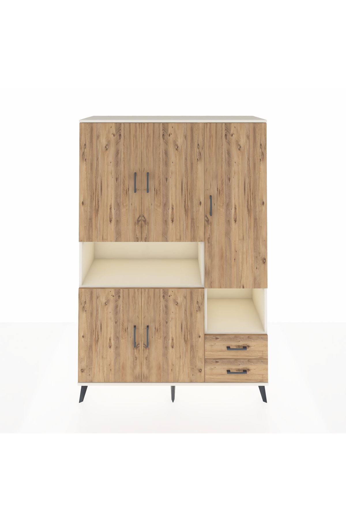 Hyperion Dolap 10 Raflı 2 Çekmeceli 5 Kapaklı 132x44x195 Aytaşı-Çam/Çam