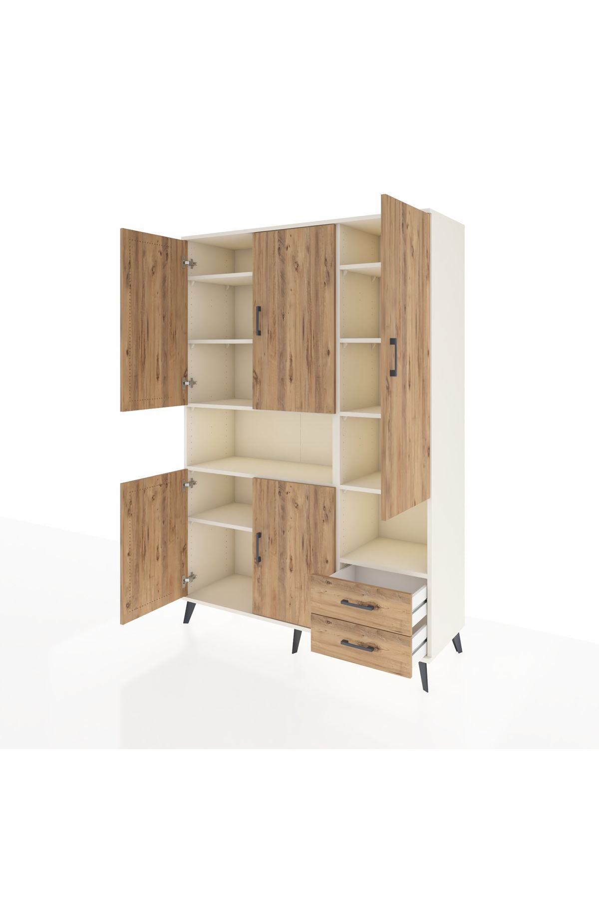 Hyperion Dolap 10 Raflı 2 Çekmeceli 5 Kapaklı 132x44x195 Aytaşı-Çam/Çam