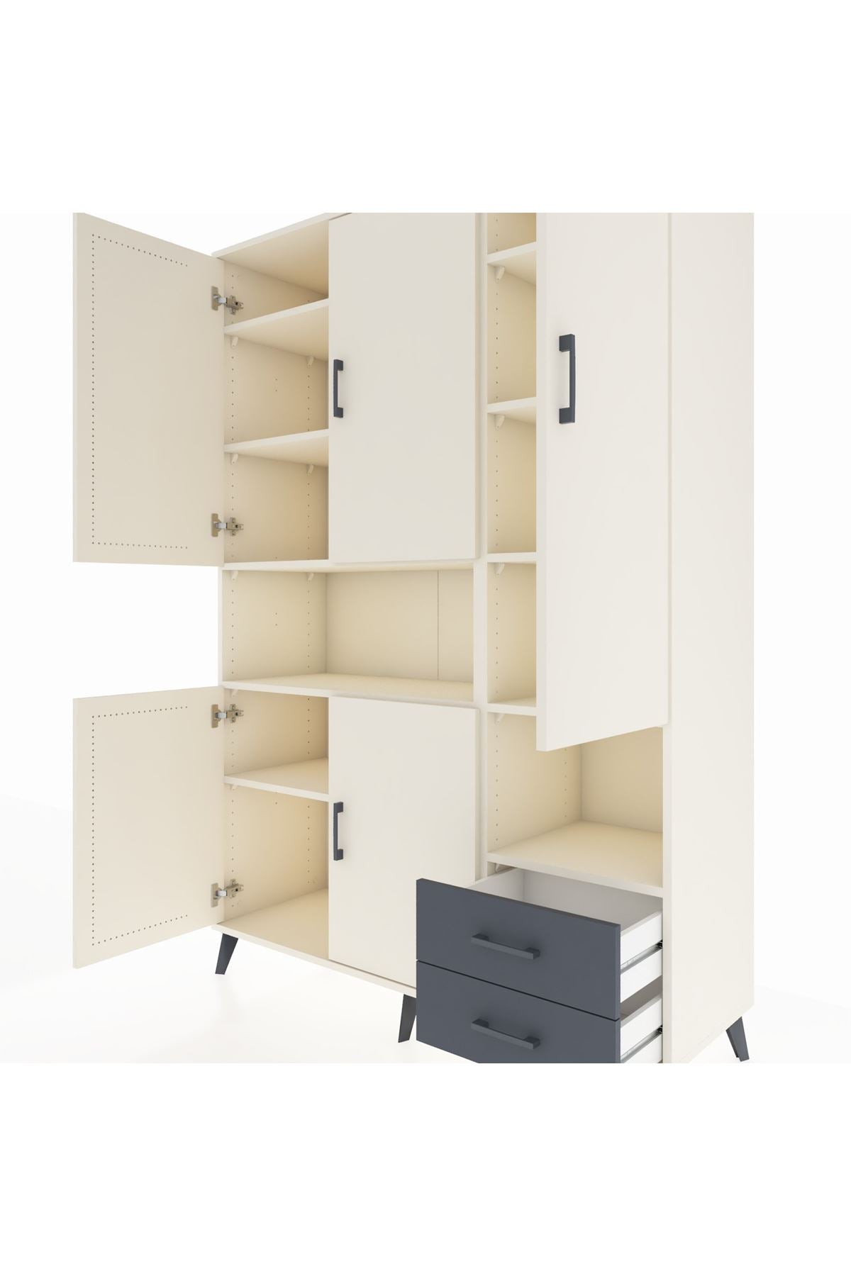 Hyperion Dolap 10 Raflı 2 Çekmeceli 5 Kapaklı 132x44x195 Aytaşı-Aytaşı/Antrasit