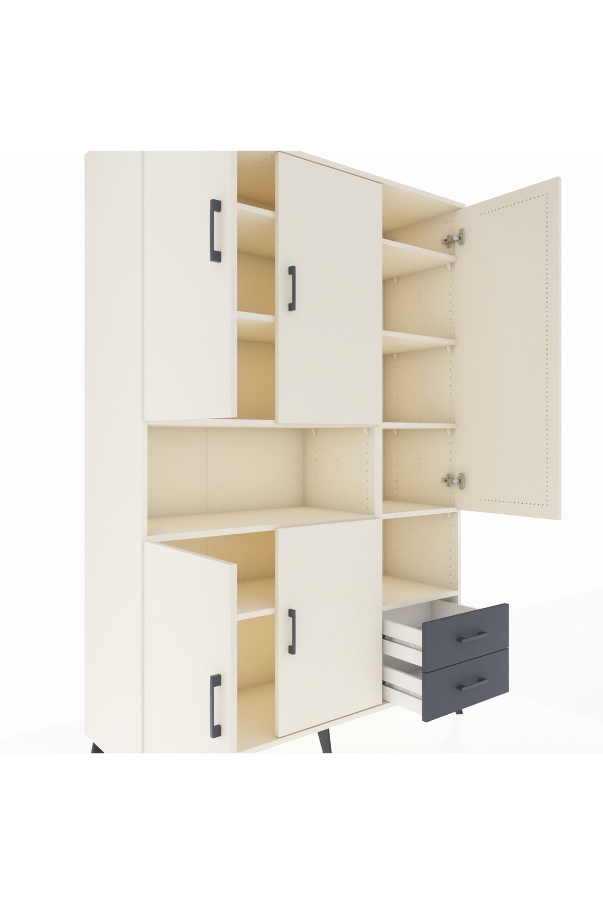 Hyperion Dolap 10 Raflı 2 Çekmeceli 5 Kapaklı 132x44x195 Aytaşı-Aytaşı/Antrasit