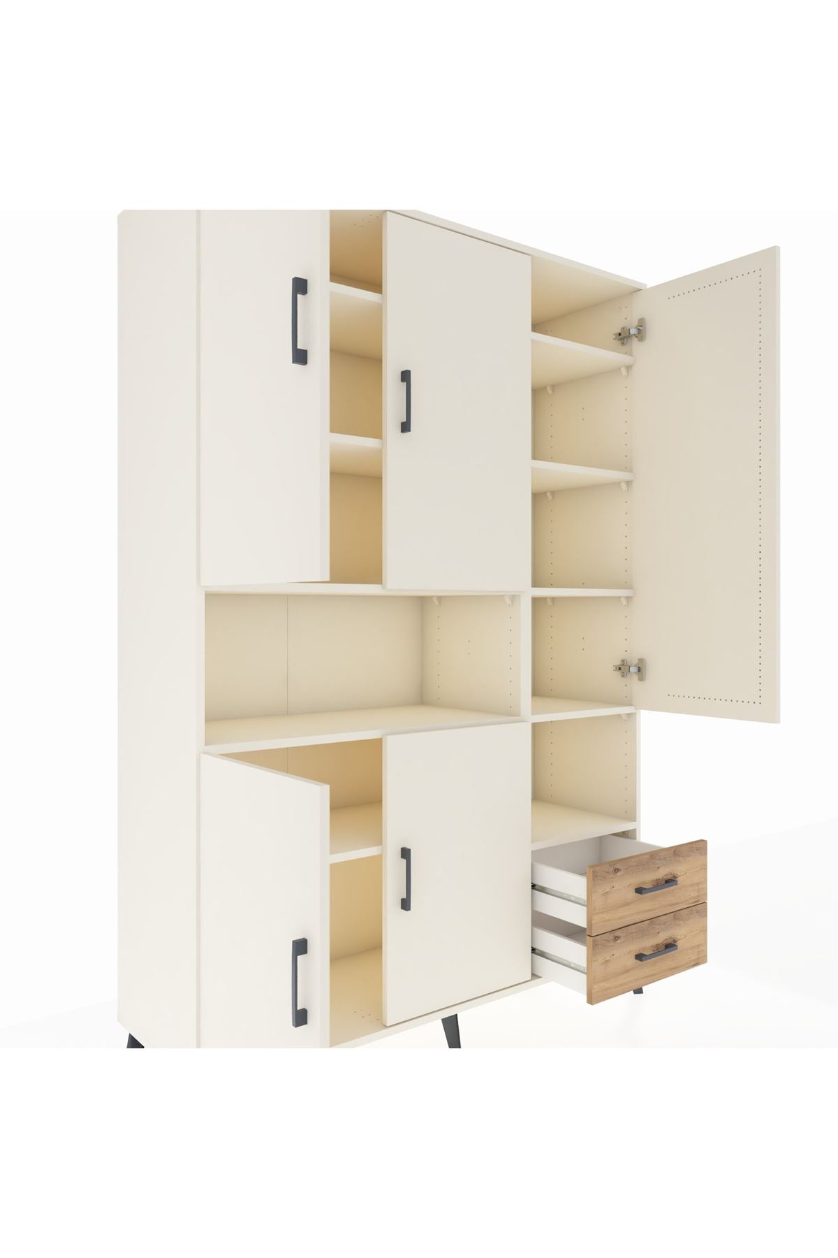 Hyperion Dolap 10 Raflı 2 Çekmeceli 5 Kapaklı 132x44x195 Aytaşı-Aytaşı/Çam