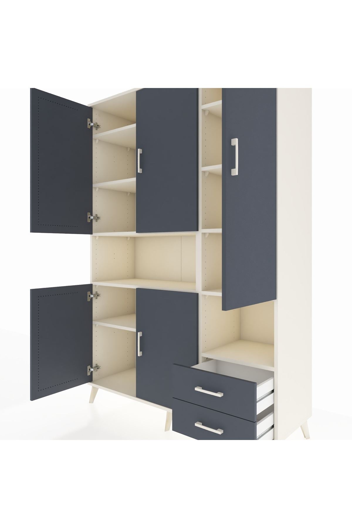 Hyperion Dolap 10 Raflı 2 Çekmeceli 5 Kapaklı 132x44x195 Aytaşı-Antrasit/Antrasit