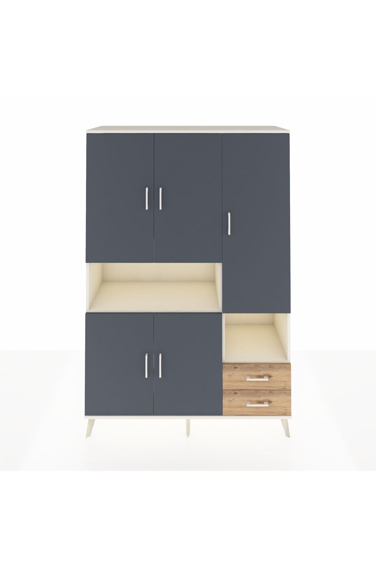 Hyperion Dolap 10 Raflı 2 Çekmeceli 5 Kapaklı 132x44x195 Aytaşı-Antrasit/Çam