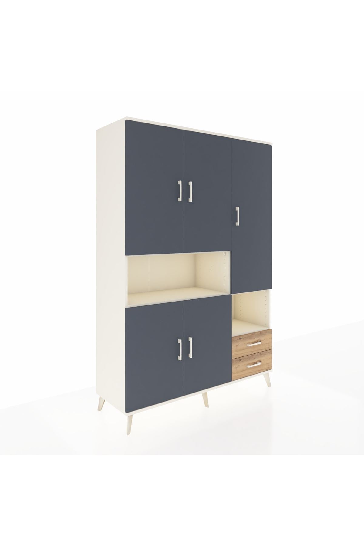 Hyperion Dolap 10 Raflı 2 Çekmeceli 5 Kapaklı 132x44x195 Aytaşı-Antrasit/Çam