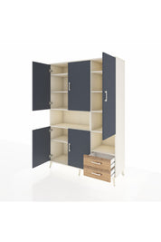 Hyperion Dolap 10 Raflı 2 Çekmeceli 5 Kapaklı 132x44x195 Aytaşı-Antrasit/Çam