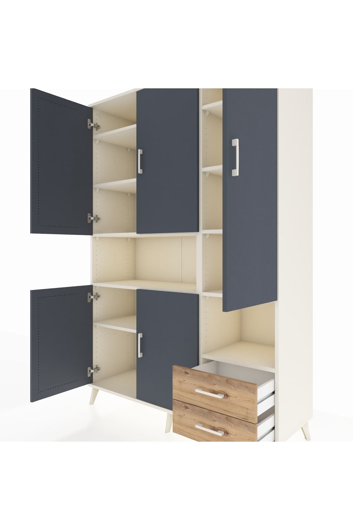 Hyperion Dolap 10 Raflı 2 Çekmeceli 5 Kapaklı 132x44x195 Aytaşı-Antrasit/Çam