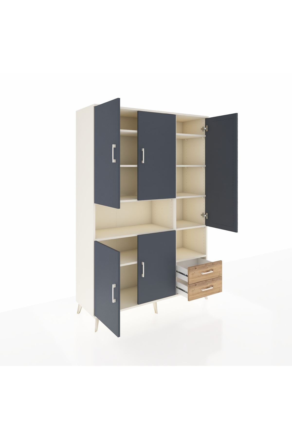 Hyperion Dolap 10 Raflı 2 Çekmeceli 5 Kapaklı 132x44x195 Aytaşı-Antrasit/Çam