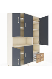 Hyperion Dolap 10 Raflı 2 Çekmeceli 5 Kapaklı 132x44x195 Aytaşı-Antrasit/Çam