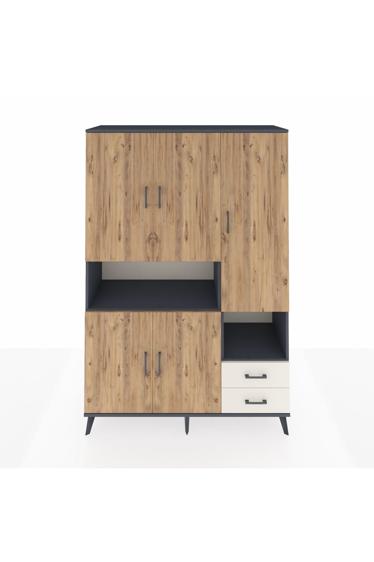 Hyperion Dolap 10 Raflı 2 Çekmeceli 5 Kapaklı 132x44x195 Antrasit-Çam/Aytaşı