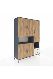 Hyperion Dolap 10 Raflı 2 Çekmeceli 5 Kapaklı 132x44x195 Antrasit-Çam/Aytaşı