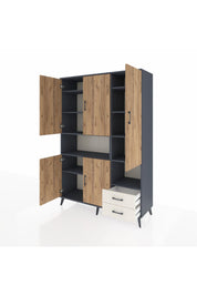 Hyperion Dolap 10 Raflı 2 Çekmeceli 5 Kapaklı 132x44x195 Antrasit-Çam/Aytaşı