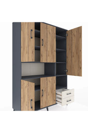 Hyperion Dolap 10 Raflı 2 Çekmeceli 5 Kapaklı 132x44x195 Antrasit-Çam/Aytaşı