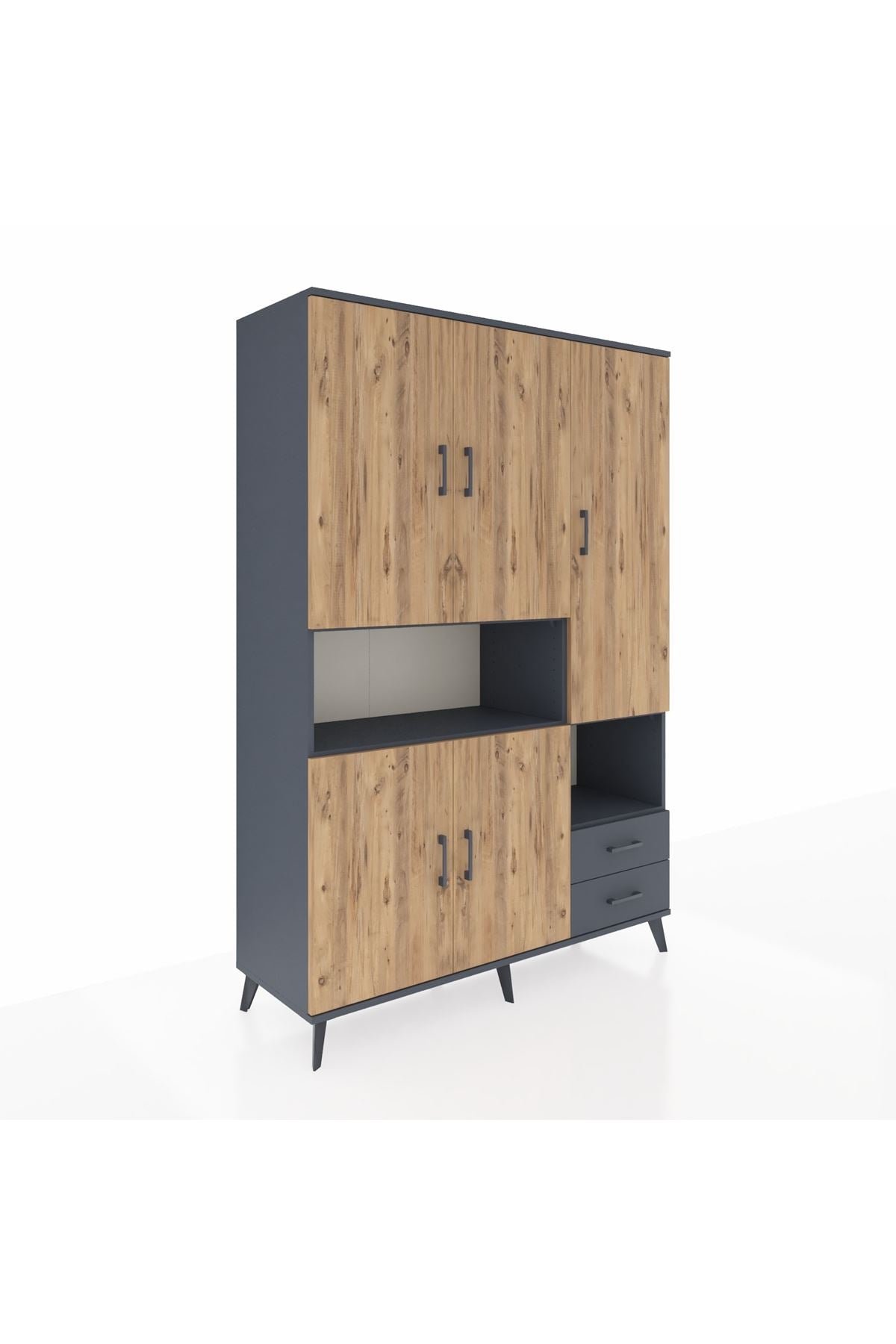 Hyperion Dolap 10 Raflı 2 Çekmeceli 5 Kapaklı 132x44x195 Antrasit-Çam/Antrasit