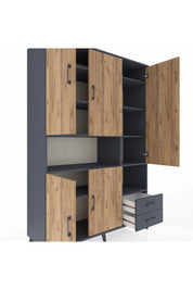 Hyperion Dolap 10 Raflı 2 Çekmeceli 5 Kapaklı 132x44x195 Antrasit-Çam/Antrasit