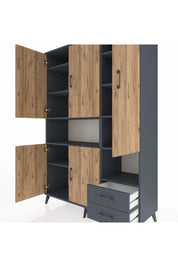 Hyperion Dolap 10 Raflı 2 Çekmeceli 5 Kapaklı 132x44x195 Antrasit-Çam/Antrasit