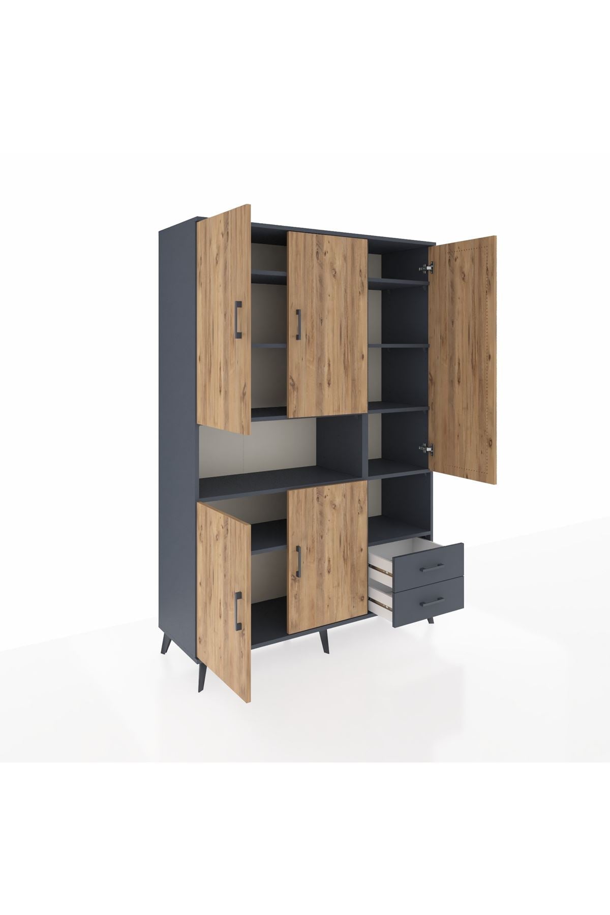 Hyperion Dolap 10 Raflı 2 Çekmeceli 5 Kapaklı 132x44x195 Antrasit-Çam/Antrasit