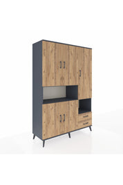 Hyperion Dolap 10 Raflı 2 Çekmeceli 5 Kapaklı 132x44x195 Antrasit-Çam/Çam